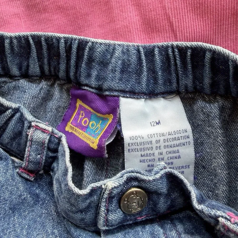 Disney Winnie The Pooh Vintage Baby Girl 12 M Jeans & Shirt Y2K Set 90’s GRAIL